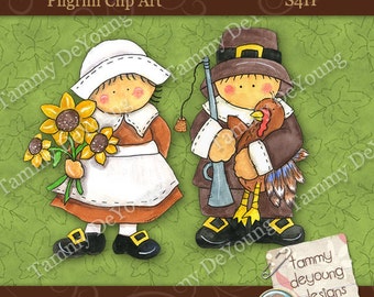 Thanksgiving ClipArt, Pilgrim clip art, digital graphics for invitations, place cards,  card making, scrapbooks, tags, paper crafts #309