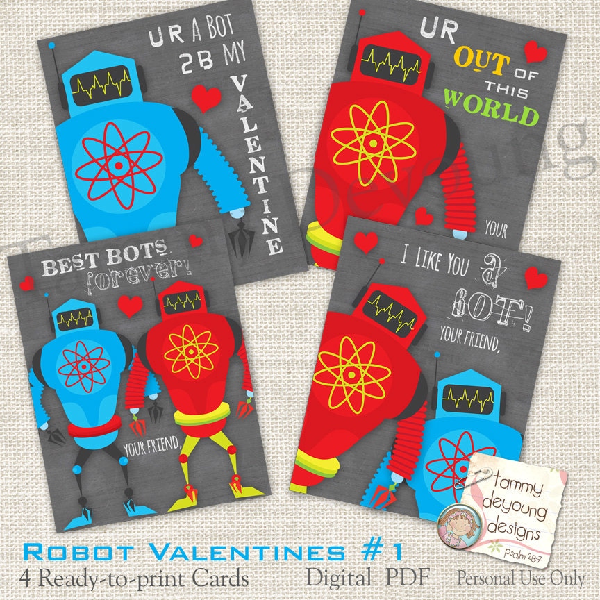 Robot Valentines Cards for Kids Boys Valentines DIY - Etsy