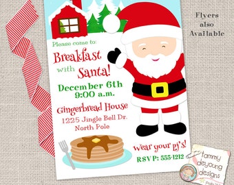 Breakfast with Santa Invitation, Christmas Party Invitation, Pancakes with Santa Flyer, Custom Holiday DIY Printable, Kids Christmas party