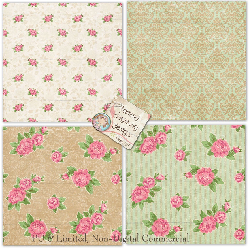 Shabby Chic Roses Digital Paper English Garden Cottage With Vintage ...