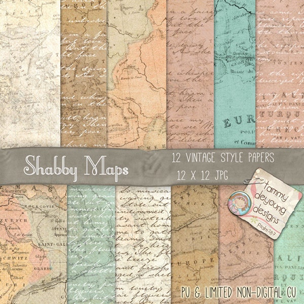 Map Digital Paper *Old World Map Paper* Printable maps shabby chic invites, cards, announcements, travel journal, travel decor, weddings