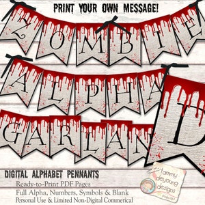 Halloween Banner, Zombie Party, DIY Halloween Garland Alphabet, Vampire decorations, Creepy Letters, Halloween Decor bunting