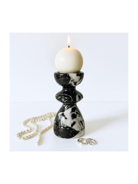 Marble Candle Holder, Candle Stand, Modern Table Accent, Housewarming Gift Idea, Marble Decor Piece, Stone Ornament, Luxury Home Decoration