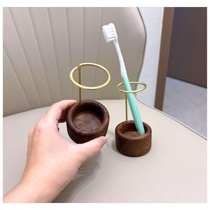 Zahnbürstenhalter aus Schwarznussholz, Badezimmer-Organizer, Zahnbürstenständer aus Holz, Minimalistische Waschtisch-Aufbewahrung, Zahnbürsten-Organizer-Tablett Bild 4