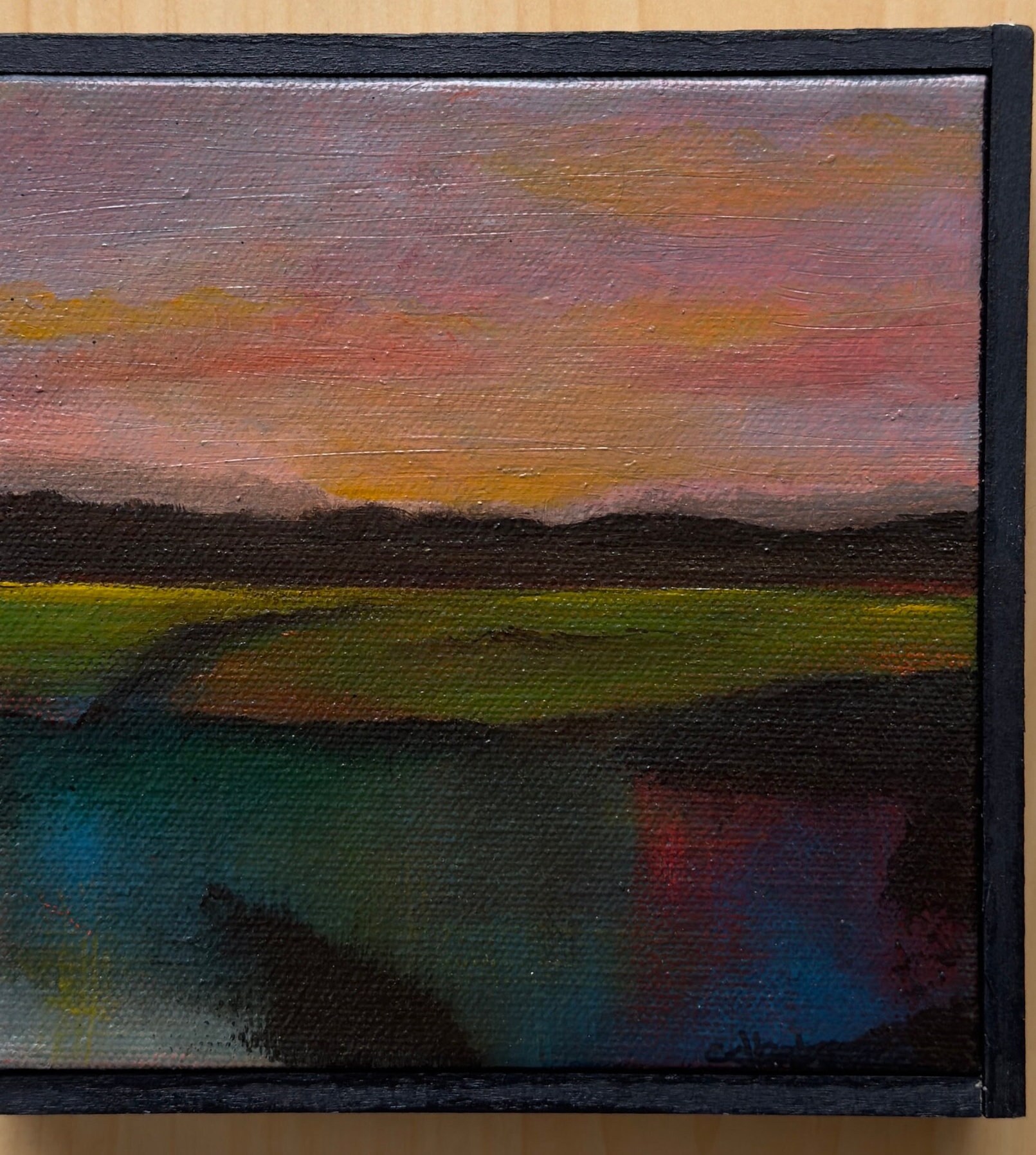 Original  Landscape Painting “Marmalade Skies”   Oil on stretched canvas in wood  frame