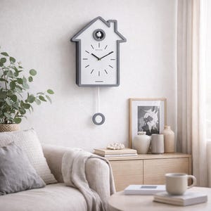 Scandinavian Cuckoo Wall Clock with Pendulum – Nordic Minimalist Design, Hourly Cuckoo with Night Shut-Off (6 AM–9 PM), Living Room, Bedroom