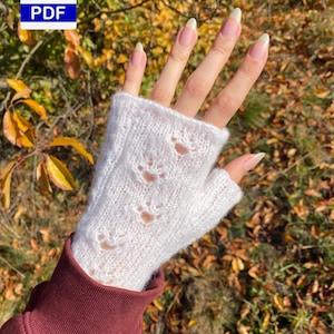 Pfotenabdrücke im Schnee - Strickanleitung für gestrickte Fingerlose Handschuhe / Fäustlinge / Fäustlinge aus Spitze