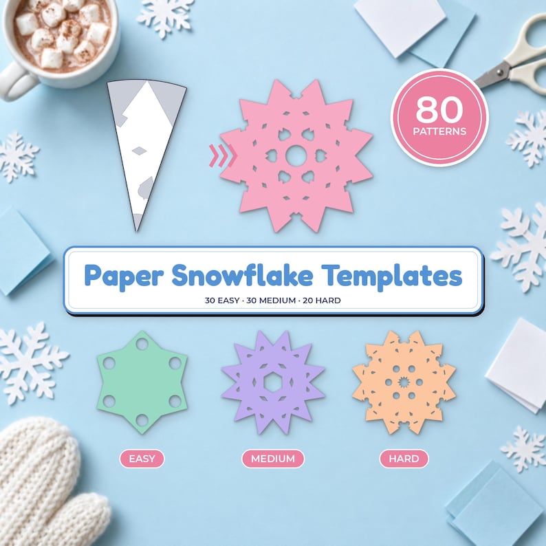 Paper Snowflake Templates Printable, 80 Cut and Fold Snowflake Patterns ...