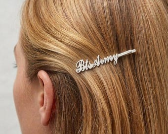 Titanium Steel ARMY Script Hair Clip | K-Pop Handscript Lettering Barrette | Minimalist K-Fashion Accessory | Gift for ARMY