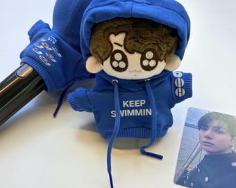Jungkook Inspired 10cm Plushie Doll & Swimming Hoodie Set | Lightstick Cover for ARMY | JK Fanmade Plush