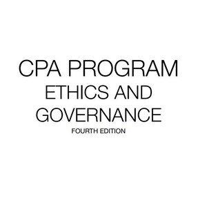 Puede incluir: Fondo blanco con texto negro que dice "CPA PROGRAM ETHICS AND GOVERNANCE" en una fuente sans-serif. Debajo del texto está "FOURTH EDITION".