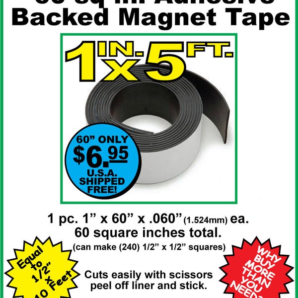 1" In x 5' Ft Magnet Tape Adhesive Backed Magnetic Roll