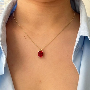 Ruby Solitaire Necklace  July Birthstone Pendant  Minimalist Red Ruby Necklace in Sterling Silver  10K 14K 18K Gold