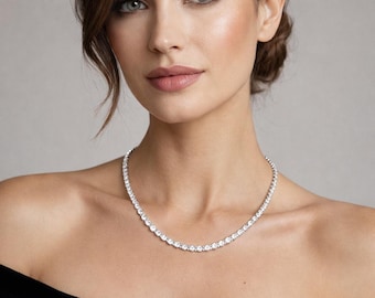 Oval Diamond Tennis Necklace | 14K White Gold Lab Grown Diamond Necklace | Bridal Wedding Jewelry | Luxury Statement Necklace Gift for Her