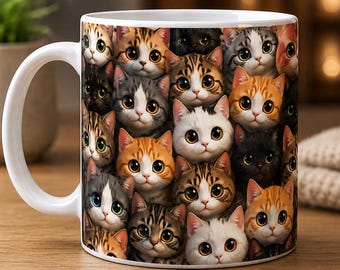 Vinilo para taza con diseño de gatito de ojos grandes: Diseño sin costuras para tazas de 11 oz y 15 oz.