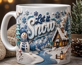 Diseño PNG para taza "Let It Snow" / Diseño de invierno para taza / Diseño de sublimación de muñeco de nieve / Diseño PNG para taza de café navideña / Descarga digital de 11 oz y 15 oz