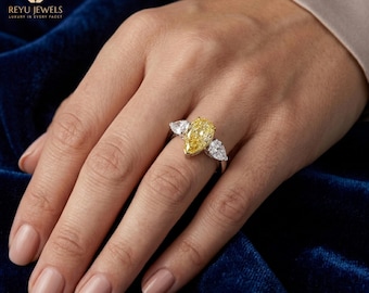 Fancy Yellow Pear Diamond Ring 2.69ctw, 14K White Gold, 1.82ct Center, IGI Certified Lab Grown Engagement Ring