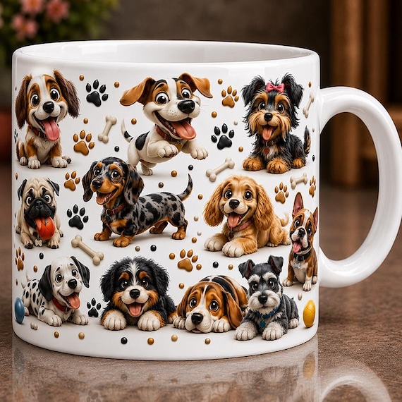 Cute Dog Mug Wrap PNG, Puppy Mug Sublimation, Dog Lover Coffee Mug Design, 11oz 15oz Mug Wrap, Cartoon Puppy PNG, Pet Gift
