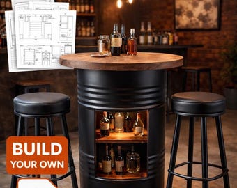 DIY Barrel Bar Table & Stool Plans PDF | Industrial Home Bar Build Guide