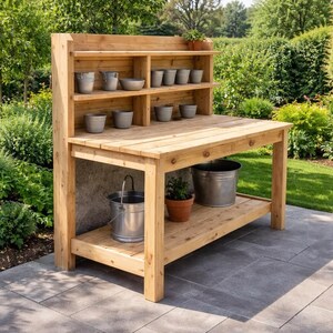 DIY Outdoor Potting Bench Plans PDF | Garden Work Table With Shelves - Etsy