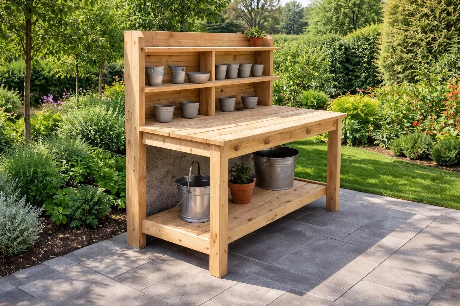 DIY Outdoor Potting Bench Plans PDF | Garden Work Table With Shelves - Etsy