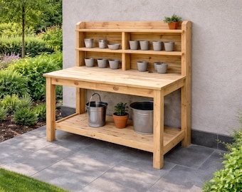 DIY Outdoor Potting Bench Plans PDF | Garden Work Table with Shelves