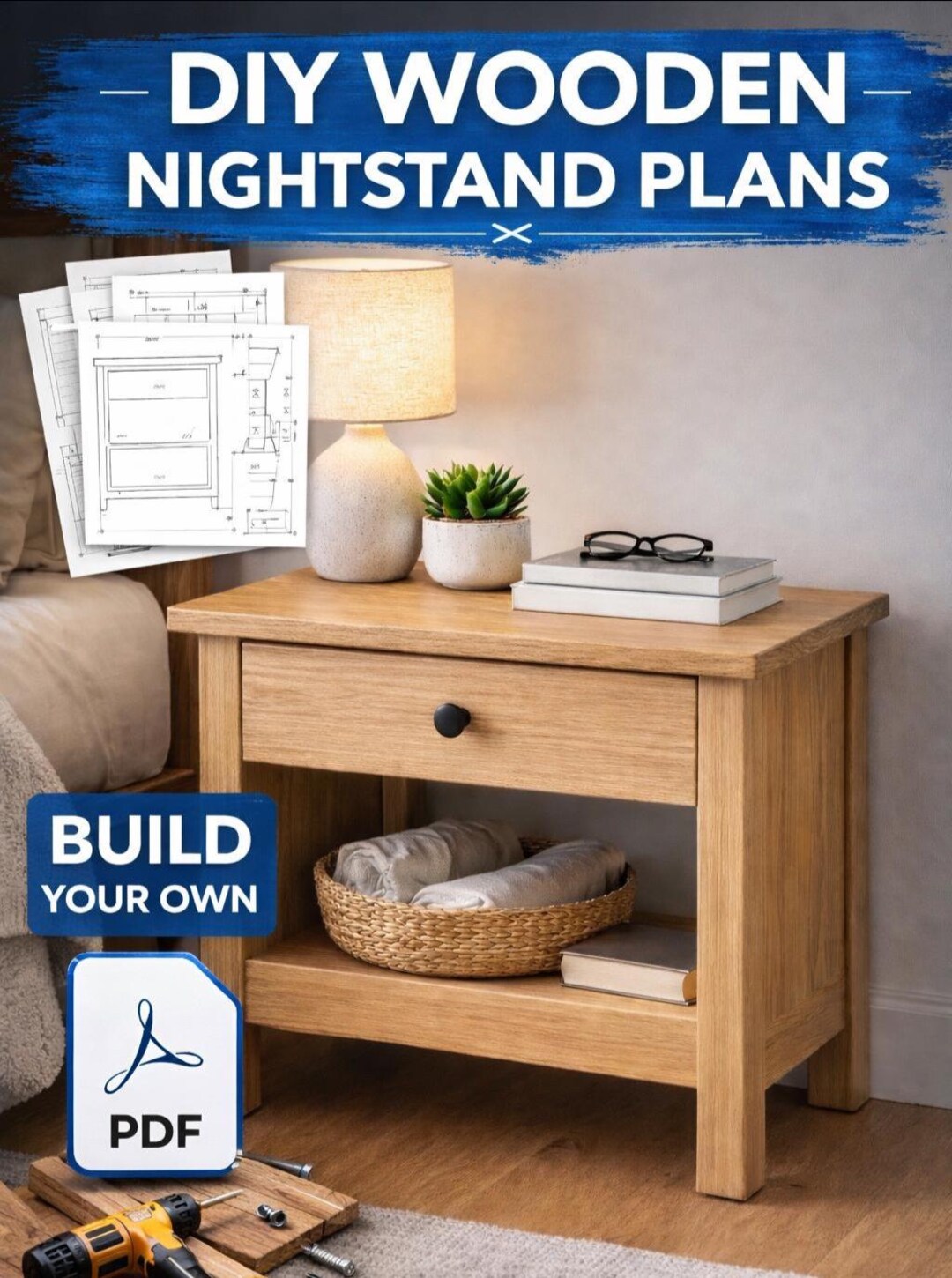 DIY Nightstand Plans PDF | Wooden Bedside Table With Drawer | Easy ...