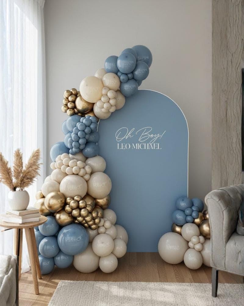 Dusty Blue Cream Gold Balloon Arch Kit, Boho Baby Shower Birthday ...