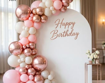 Balloon Garland Kit | Baby Pink, Chrome Rose Gold, Sand White Arch Backdrop