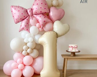 Coquette Bow Birthday Balloon Set | Pink Number Garland Kit, Girl Party Decor, Any Age