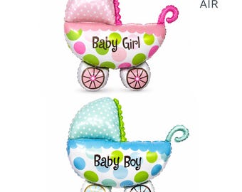 Globo de aluminio con forma de cochecito de bebé, ideal para baby shower, revelación de género o decoración de cochecito rosa o azul.