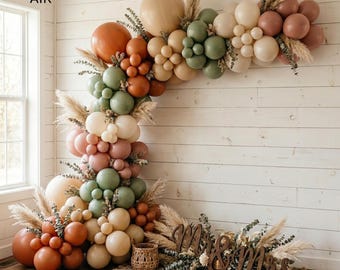 Boho Balloon Arch Kit | Burnt Orange, Sage Green, Brown Earth Tones Garland