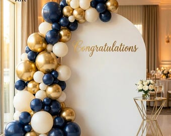 Navy Blue Gold White Balloon Garland Arch Kit | Organic Party Backdrop Decor