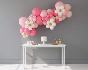 Daisy Balloon Garland Kit, Pastel Pink Fuchsia Orange Floral Party Decor