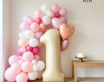 First Birthday Balloon Set | Pastel Pink Number Heart Garland Kit, Girl Cake Smash Decor