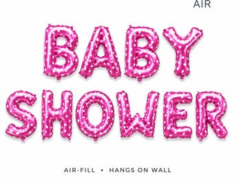 Globo con pancarta para baby shower, letras de papel de aluminio rosa de 16" / Decoraciones para fiesta de niña con lunares