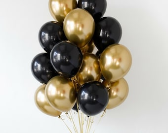 Ballons en latex métallisé doré noir – Lot de décorations de fête élégantes