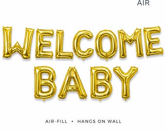Globo con pancarta de bienvenida para bebé, letras doradas de 16" / Decoraciones para baby shower "Oh" unisex
