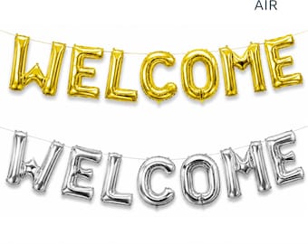 Globos de letras de aluminio con la palabra "Bienvenido", decoraciones para fiestas en color dorado o plateado.