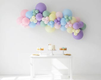 Pastel Balloon Garland Kit, Baby Pink, Blue, Lavender, Mint Green, Yellow Shower Backdrop