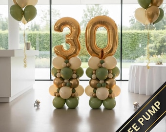 30th Birthday Balloon Arch Kit: Olive Green, Gold, Cream DIY Decor, Free Hand Pump