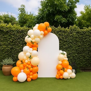 Kit de arco de globos naranja crema blanco, guirnalda de fondo para baby shower y cumpleaños con temática cítrica