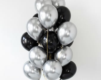 Black Silver Metallic Latex Balloons – Elegant Party Decor, Milestone Birthday, Anniversary Celebration