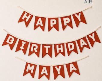 Guirnalda de feliz cumpleaños personalizada con nombre, banderín de tela personalizado para cumpleaños, decoración de fiesta bohemia