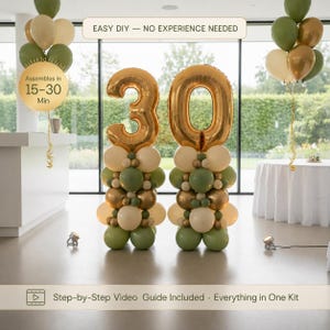Kit de arco de globos para cumpleaños número 30, guirnalda verde oliva, dorada y crema, decoración de fiesta DIY