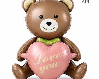 Globo gigante de papel de aluminio con forma de oso de peluche y corazón para la decoración del Día de San Valentín.