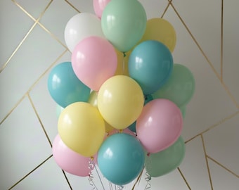 Bouquet de ballons pastel, rose menthe jaune, décoration d'anniversaire pour baby shower (kit de fête à l'hélium)