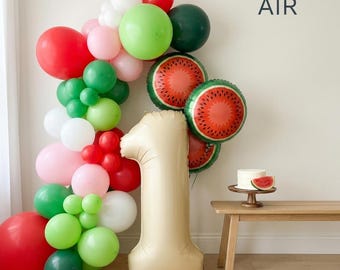 Kit de ballons d'anniversaire « Un dans une pastèque » | Guirlande de chiffres pastèque, décoration pour fête sur le thème des fruits