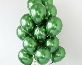 Ballons chromés vert émeraude - Décoration de fête en latex brillant forêt