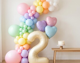 Pastel Rainbow Birthday Balloon Set | Number Heart Garland Kit, Unicorn Fairy Party Decor